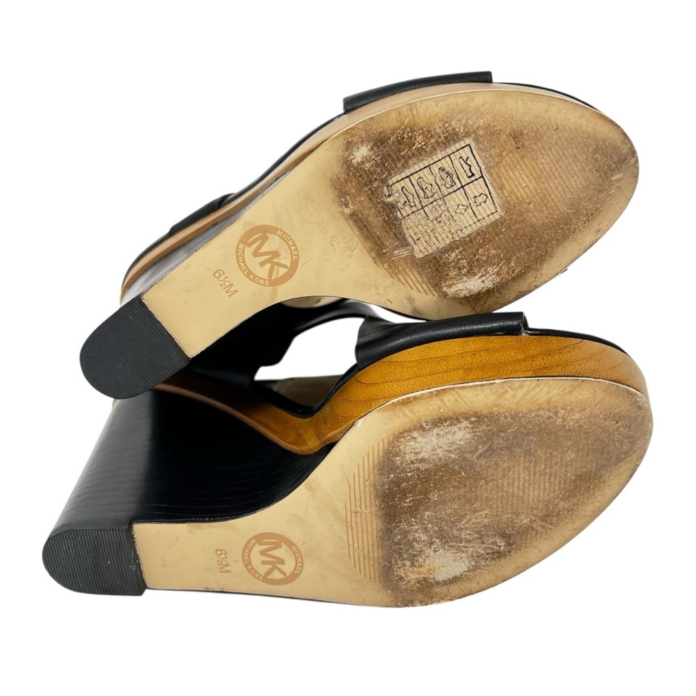Michael Kors Black and Tan Wedge Sandals - Picture 7 of 9